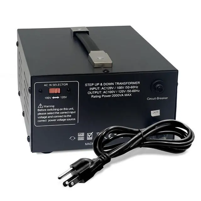 Alt view image 3 of 7 - 2000 Watt Japan Voltage Converter Transformer Step Up/Down - 100v to 120v / 120v to 100v Japanese Power Converter - Fully Grounded Cord CE Certified
