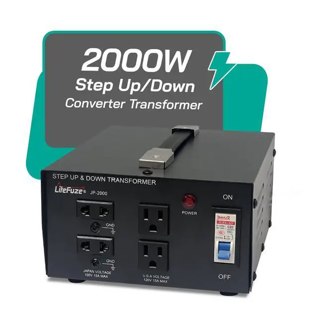 Alt view image 4 of 7 - 2000 Watt Japan Voltage Converter Transformer Step Up/Down - 100v to 120v / 120v to 100v Japanese Power Converter - Fully Grounded Cord CE Certified