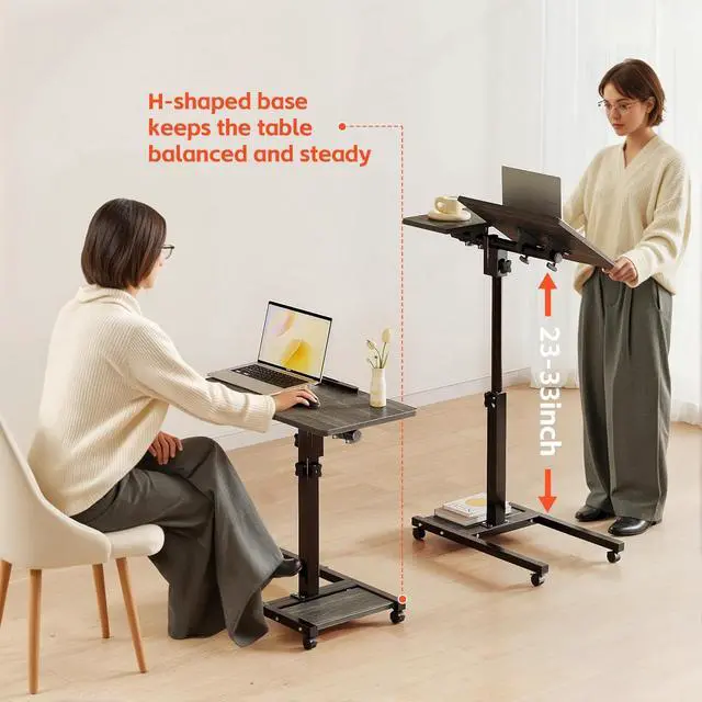 Alt view image 6 of 7 - Laptop Desk Stand for Bed Portable Desk Overbed Bedside Mobile Laptop Table Rolling Foldable Table Adjustable Height with Locked Wheels & Mouse Pad for Office Sofa (Dekuwood Black)