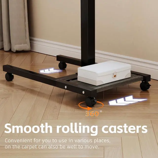 Alt view image 5 of 7 - Laptop Desk Stand for Bed Portable Desk Overbed Bedside Mobile Laptop Table Rolling Foldable Table Adjustable Height with Locked Wheels & Mouse Pad for Office Sofa (Dekuwood Black)