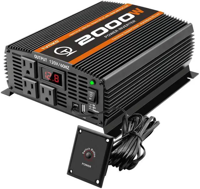 Main image of 2000 Watt car Power Inverter 12V to 110V/120V Inverter for car Truck semi Truck Vehicles Camping with 1 USB Ports and 2 AC Outlet Power Converter with LCD Display 2000W Inverter