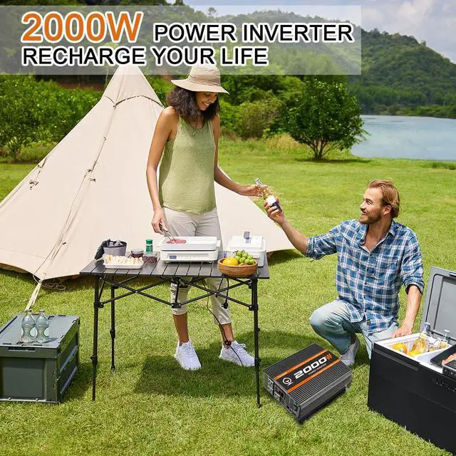 Alt view image 4 of 7 - 2000 Watt car Power Inverter 12V to 110V/120V Inverter for car Truck semi Truck Vehicles Camping with 1 USB Ports and 2 AC Outlet Power Converter with LCD Display 2000W Inverter