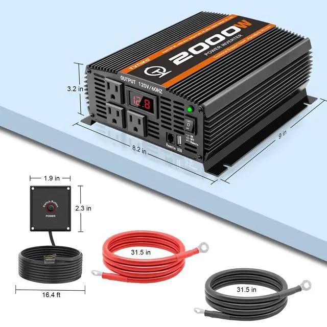 Alt view image 3 of 7 - 2000 Watt car Power Inverter 12V to 110V/120V Inverter for car Truck semi Truck Vehicles Camping with 1 USB Ports and 2 AC Outlet Power Converter with LCD Display 2000W Inverter