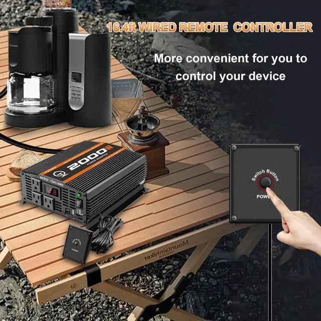 Alt view image 6 of 7 - 2000 Watt car Power Inverter 12V to 110V/120V Inverter for car Truck semi Truck Vehicles Camping with 1 USB Ports and 2 AC Outlet Power Converter with LCD Display 2000W Inverter