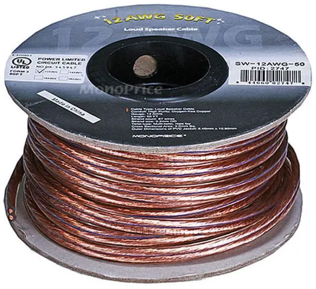 Alt view image 2 of 2 - Enhanced Oxygen-Free Copper Loud Speaker Wire - CL2 In-Wall Rated, Pure Bare Copper, 12Awg, 50 Feet