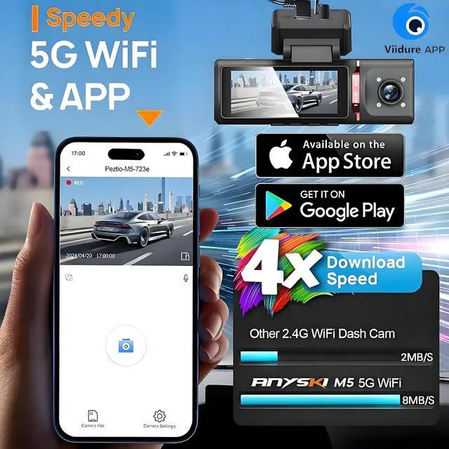 Alt view image 2 of 7 - 3 Channel 4K WiFi Dash Cam, 4K+1080P+1080P Front Inside and Rear, Triple Dash Camera with 32GB Card, APP Control, G-Sensor, 24 Hours Parking Mode, Loop Recording, Night Vision