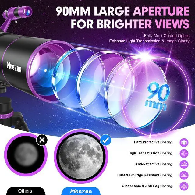Alt view image 2 of 7 - Telescope for Adults High Powered, 90mm Aperture 550mm Refractor | Portable Telescopes for Kids Astronomy Beginners, with Tripod, Phone Adapter, Carry Bag & Moon Filter, Travel and Stargazing