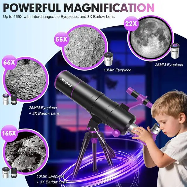 Alt view image 3 of 7 - Telescope for Adults High Powered, 90mm Aperture 550mm Refractor | Portable Telescopes for Kids Astronomy Beginners, with Tripod, Phone Adapter, Carry Bag & Moon Filter, Travel and Stargazing