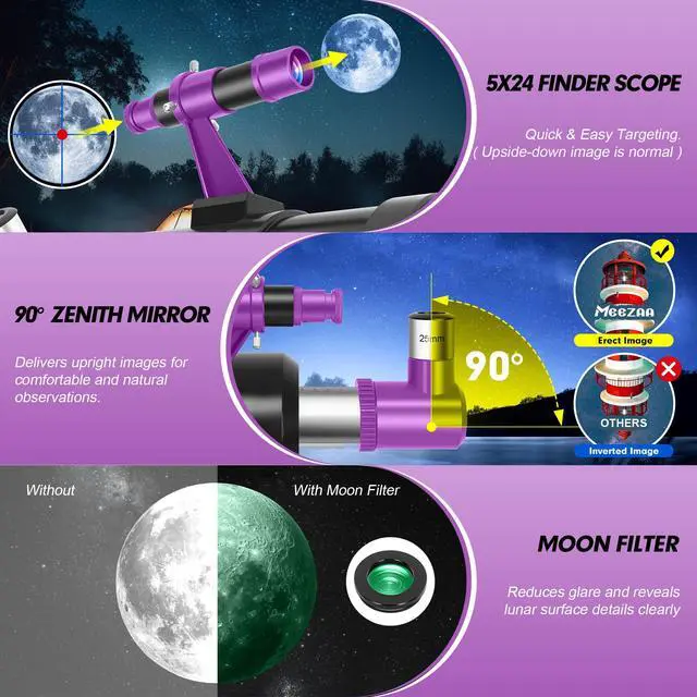 Alt view image 4 of 7 - Telescope for Adults High Powered, 90mm Aperture 550mm Refractor | Portable Telescopes for Kids Astronomy Beginners, with Tripod, Phone Adapter, Carry Bag & Moon Filter, Travel and Stargazing