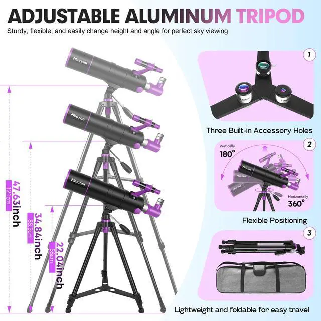 Alt view image 5 of 7 - Telescope for Adults High Powered, 90mm Aperture 550mm Refractor | Portable Telescopes for Kids Astronomy Beginners, with Tripod, Phone Adapter, Carry Bag & Moon Filter, Travel and Stargazing