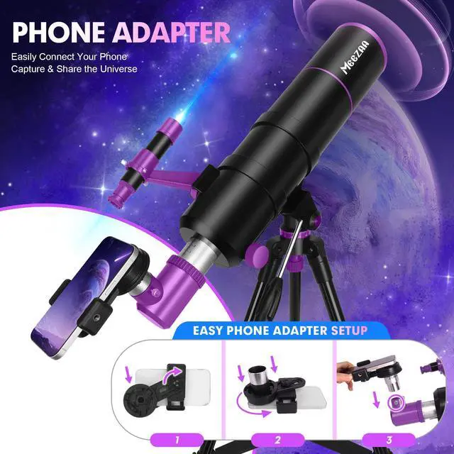 Alt view image 6 of 7 - Telescope for Adults High Powered, 90mm Aperture 550mm Refractor | Portable Telescopes for Kids Astronomy Beginners, with Tripod, Phone Adapter, Carry Bag & Moon Filter, Travel and Stargazing
