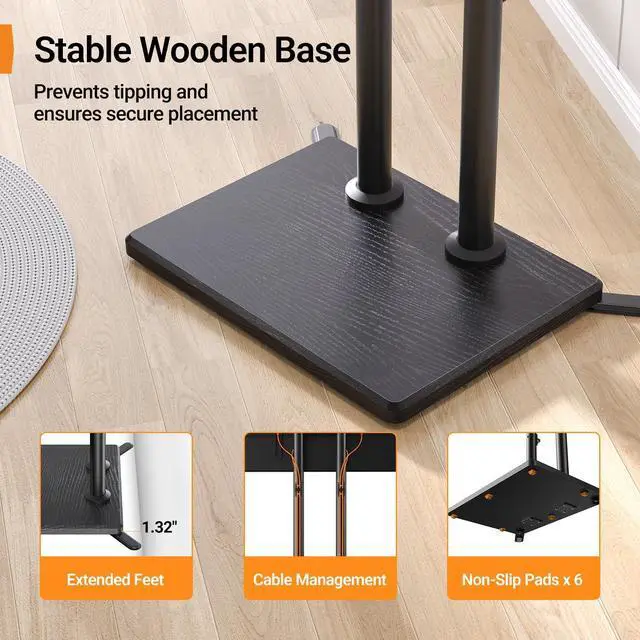 Alt view image 3 of 7 - Universal Floor TV Stand for 3270" TVs up to 110 lbs, Height-Adjustable Tall TV Stand with Solid Wood Base & Extra-Stable Anti-Tip Feet, Swivel TV Mount for Bedroom, VESA 400x400, PGFLS34B