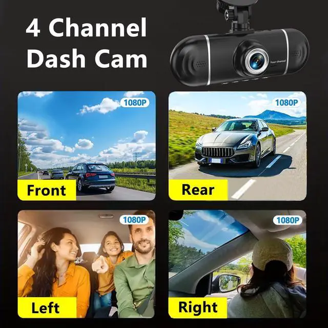 Alt view image 2 of 7 - 4 Channel Dash Cam Front and Rear Left Right, 360° View 1080P Car Security Dash Camera, Super Night Vision, G-Sensor,170° Wide Angle, Loop Recording, 24H Parking Monitor,WiFi&APP Control, 64GB SD Card