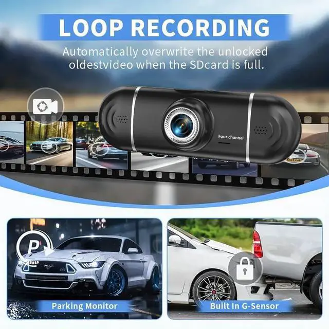 Alt view image 4 of 7 - 4 Channel Dash Cam Front and Rear Left Right, 360° View 1080P Car Security Dash Camera, Super Night Vision, G-Sensor,170° Wide Angle, Loop Recording, 24H Parking Monitor,WiFi&APP Control, 64GB SD Card