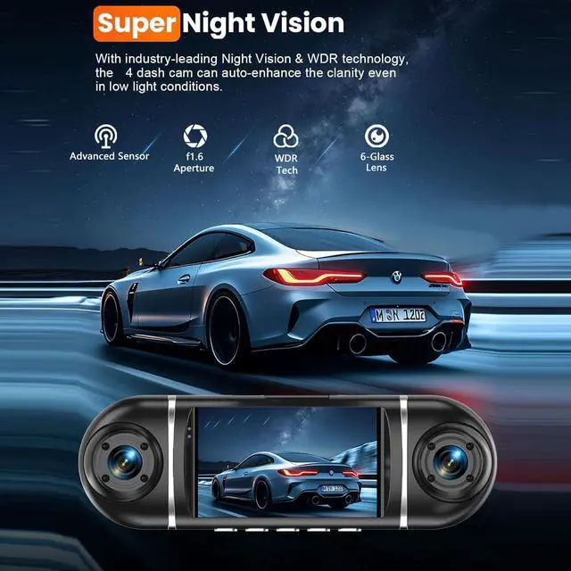 Alt view image 6 of 7 - 4 Channel Dash Cam Front and Rear Left Right, 360° View 1080P Car Security Dash Camera, Super Night Vision, G-Sensor,170° Wide Angle, Loop Recording, 24H Parking Monitor,WiFi&APP Control, 64GB SD Card