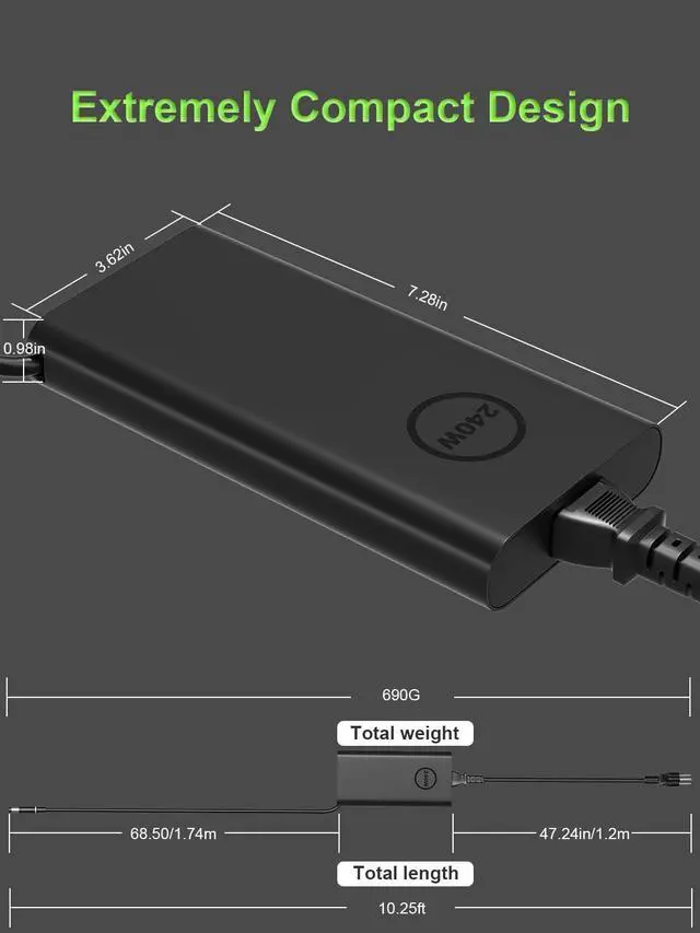 Alt view image 4 of 7 - 240W Slim Gan Charger Compatible with Dell G16 G15 G7 G5 Alienware x17 x16 x15 M18x X51 17 15 Precision 7780 7770 7680 7670 7560 3260 3551 Laptop, Performance TB16 TB15 Dock