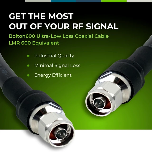 Alt view image 2 of 6 - Bolton600 Coaxial Cable 30ft Black, N Male to N Male - LMR®600 Equivalent Heavy-Duty Ultra-Low-Loss 50-Ohm Design for Home and Commercial Signal Booster Installations