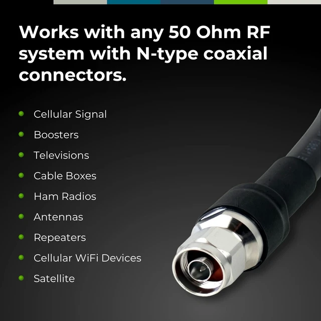 Alt view image 3 of 6 - Bolton600 Coaxial Cable 30ft Black, N Male to N Male - LMR®600 Equivalent Heavy-Duty Ultra-Low-Loss 50-Ohm Design for Home and Commercial Signal Booster Installations