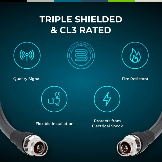 Alt view image 5 of 6 - Bolton600 Coaxial Cable 30ft Black, N Male to N Male - LMR®600 Equivalent Heavy-Duty Ultra-Low-Loss 50-Ohm Design for Home and Commercial Signal Booster Installations