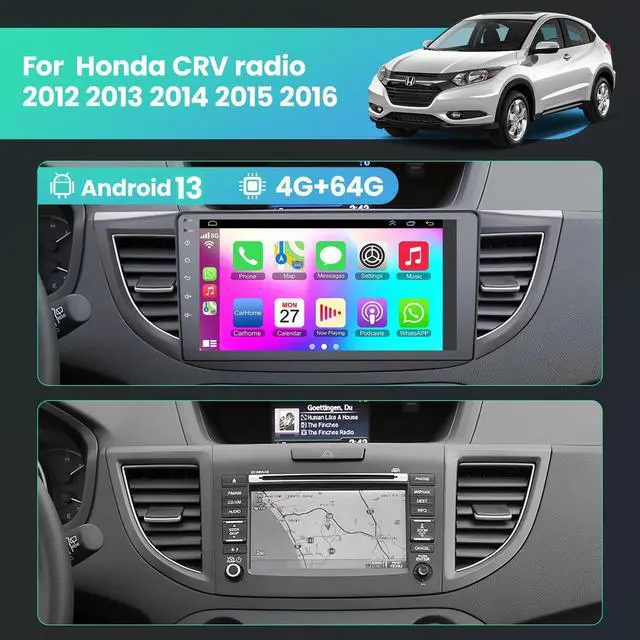 Alt view image 2 of 7 - (8Core + 64GB) 10 Inch QLED Touch Screen Car Radio for Honda CRV 2012 2013 2014 2015 2016 with Carplay and Android Auto,Android 13 CRV Stereo Support Bluetooth,WiFi,GPS,FM Radio,BT & SWC