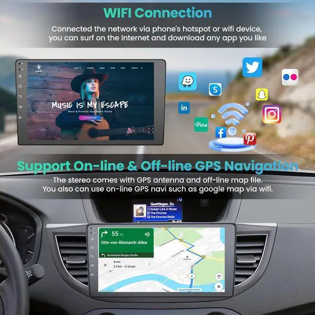 Alt view image 4 of 7 - (8Core + 64GB) 10 Inch QLED Touch Screen Car Radio for Honda CRV 2012 2013 2014 2015 2016 with Carplay and Android Auto,Android 13 CRV Stereo Support Bluetooth,WiFi,GPS,FM Radio,BT & SWC