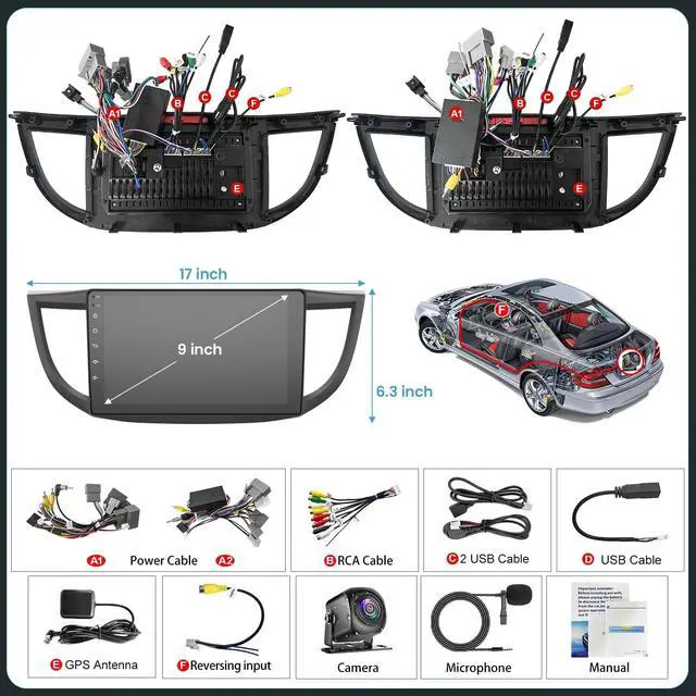 Alt view image 7 of 7 - (8Core + 64GB) 10 Inch QLED Touch Screen Car Radio for Honda CRV 2012 2013 2014 2015 2016 with Carplay and Android Auto,Android 13 CRV Stereo Support Bluetooth,WiFi,GPS,FM Radio,BT & SWC
