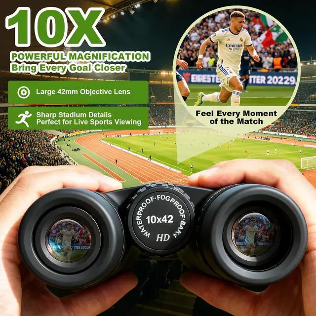 Alt view image 2 of 7 - 10x42 HD Binoculars for Adults High-Powered Waterproof Binoculars with Clear Wide View, Lightweight for Bird Watching, Hunting, Hiking & Sports, with Carrying Bag