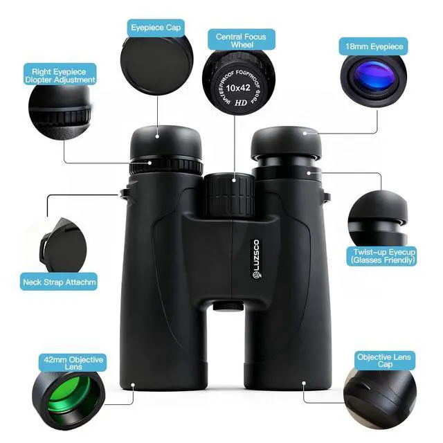 Alt view image 7 of 7 - 10x42 HD Binoculars for Adults High-Powered Waterproof Binoculars with Clear Wide View, Lightweight for Bird Watching, Hunting, Hiking & Sports, with Carrying Bag