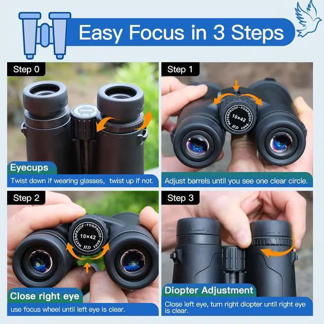 Alt view image 6 of 7 - 10x42 HD Binoculars for Adults High-Powered Waterproof Binoculars with Clear Wide View, Lightweight for Bird Watching, Hunting, Hiking & Sports, with Carrying Bag