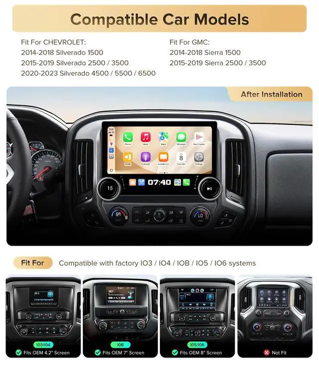 Alt view image 2 of 7 - 11.5in Car Stereo for Chevy Silverado GMC Sierra 14-18 CarPlay | Supports Bose System, 4G+64GB ROM for Offline Maps, Dual Knobs for Work Gloves, QLED Sunlight Screen, Plug & Play
