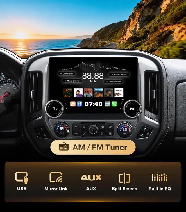 Alt view image 6 of 7 - 11.5in Car Stereo for Chevy Silverado GMC Sierra 14-18 CarPlay | Supports Bose System, 4G+64GB ROM for Offline Maps, Dual Knobs for Work Gloves, QLED Sunlight Screen, Plug & Play
