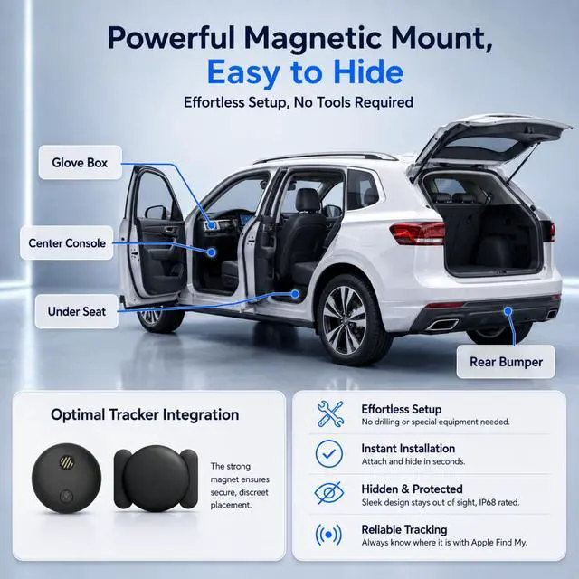 Alt view image 3 of 7 - Yinnovy Tracker Device for Vehicles, Real-Time Tracking, No Monthly Fee | GPS Tracker for Vehicles, No SIM Card Needed, Works with iOS Find My, IP68 Waterproof, Magnetic GPS Locator