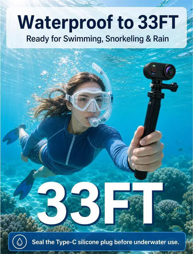Alt view image 6 of 7 - 4K Waterproof Mini Action Camera, 64GB WiFi POV Video Wearable Body Camera | Magnetic pendant, clip mount, charging base, hands-free POV recording for motorcycle, hiking and sports