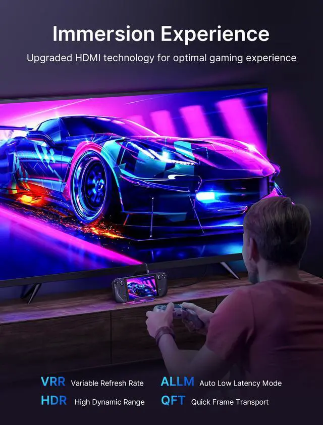 Alt view image 3 of 7 - 12-in-1 RGB Docking Station for Steam Deck/ROG Ally/Legion Go-HB1201S | 4K@120Hz HDMI & DisplayPort, VRR Supported, 100W PD Charging, USB 3.2, Gigabit Ethernet, 6 RGB Modes, SD/TF Slots, 3.5mm Jack