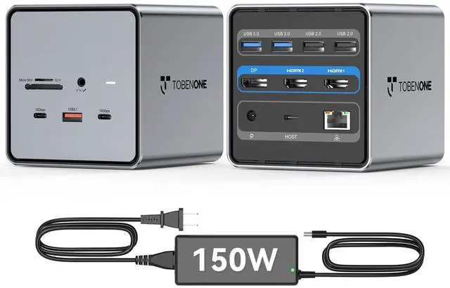 Main image of USB C Docking Station Dual/Triple Monitors with 150W Power Adapter | 2 HDMI, DP, 5 USB, Ethernet, SD/Micro SD 4.0, Fast Data Transfer, Dell/HP/Lenovo, for Stock Traders and Financial Analysts