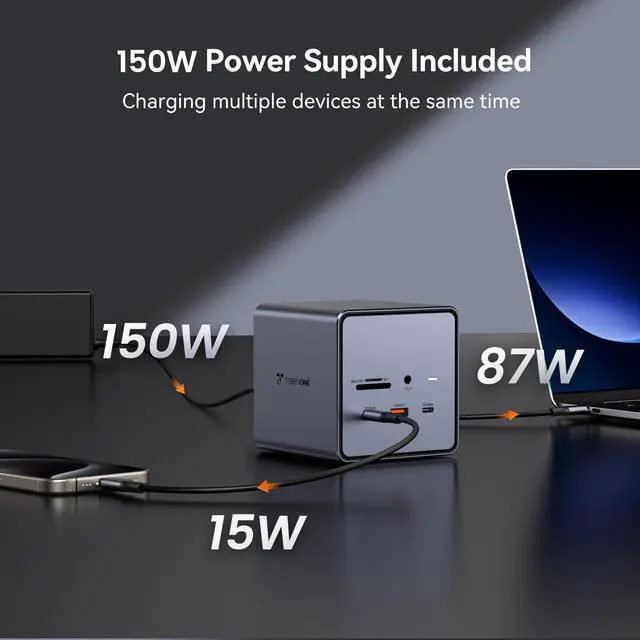 Alt view image 4 of 7 - USB C Docking Station Dual/Triple Monitors with 150W Power Adapter | 2 HDMI, DP, 5 USB, Ethernet, SD/Micro SD 4.0, Fast Data Transfer, Dell/HP/Lenovo, for Stock Traders and Financial Analysts