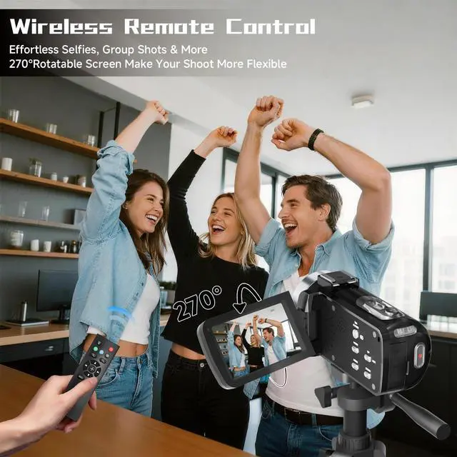 Alt view image 4 of 7 - Video Camera, 4K Camcorder 56MP Digital Video Recorder 18X Zoom 3" 270° Rotation Touchscreen IR Night Vision, Wifi Vlogging Camera for YouTube 64GB Card Anti-Shake Remote Control Camera Bag Lens Cap
