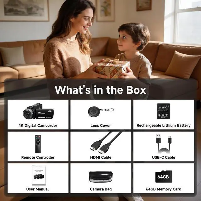 Alt view image 6 of 7 - Video Camera, 4K Camcorder 56MP Digital Video Recorder 18X Zoom 3" 270° Rotation Touchscreen IR Night Vision, Wifi Vlogging Camera for YouTube 64GB Card Anti-Shake Remote Control Camera Bag Lens Cap