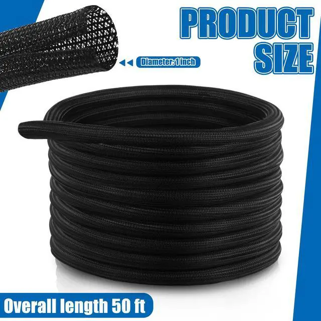 Alt view image 2 of 7 - 50ft Split Wire Loom Tubing Flame Retardant Braided Cable Sleeve Split High Temperature Cable Conduit Auto Wire Conduit for Industrial Electrical Tinsel Automotive Marine(50 Ft, 1")