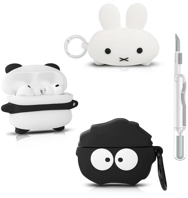 Main image of (3Pack+Cleaning Pen) Case for AirPods Pro 3rd Generation 2025 Silicone Cover Full Protection Cute Cartoon Skin Design with Cleaner Kit Multiple Combinations Case for AirPods Pro 3 (PD+RB+EF)