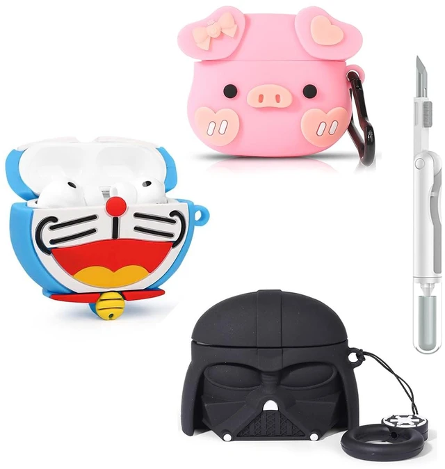 Main image of (3Pack+Cleaning Pen) Case for AirPods Pro 3rd Generation 2025 Silicone Cover Full Protection Cute Cartoon Skin Design with Cleaner Kit Multiple Combinations Case for AirPods Pro 3 (AM+PG+BS)