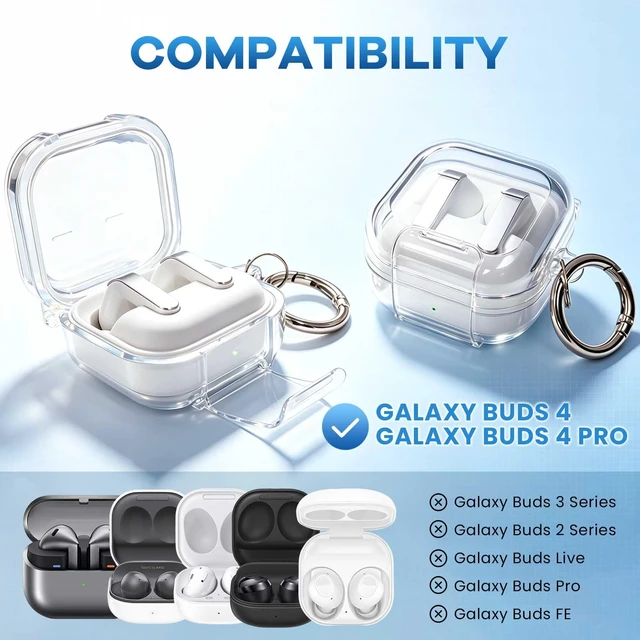Alt view image 2 of 7 - Clear Case for Galaxy Buds 4 Pro & Samsung Galaxy Buds 4 Earbuds (2026) Secure Lock with Phone Stand Function, Shockproof TPU Transparent Protective Cover with Cleaning Pen & Wrist Strap