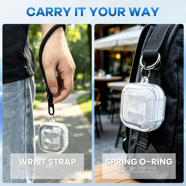 Alt view image 5 of 7 - Clear Case for Galaxy Buds 4 Pro & Samsung Galaxy Buds 4 Earbuds (2026) Secure Lock with Phone Stand Function, Shockproof TPU Transparent Protective Cover with Cleaning Pen & Wrist Strap