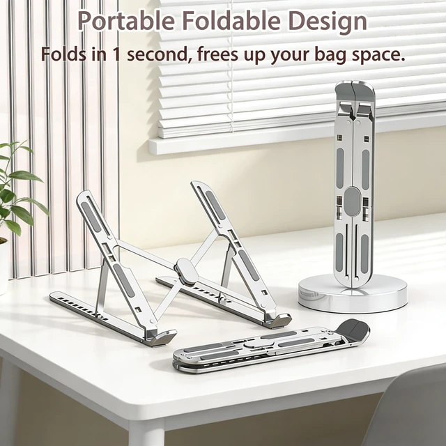 Alt view image 4 of 7 - Ergonomic Foldable Computer Stand, 10-Level Height Adjustable Aluminum Laptop Stand, Compatible with 17.3 Inch Laptops, Tablets & Drawing Tablets, for MacBook, HP, Lenovo, Dell (Silver)