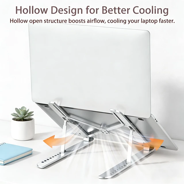 Alt view image 5 of 7 - Ergonomic Foldable Computer Stand, 10-Level Height Adjustable Aluminum Laptop Stand, Compatible with 17.3 Inch Laptops, Tablets & Drawing Tablets, for MacBook, HP, Lenovo, Dell (Silver)