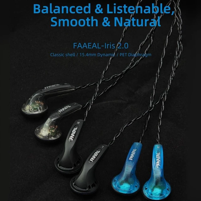 Alt view image 2 of 7 - Iris 2.0 Earphone New Version,32Ohm PET Diaphragm 15.4mm Dynamic Driver Flat Head Earbuds,Balanced Smooth Natural Sound Wired Headphone,3.5mm Headset with Classic Shell Design (Black with Mic)