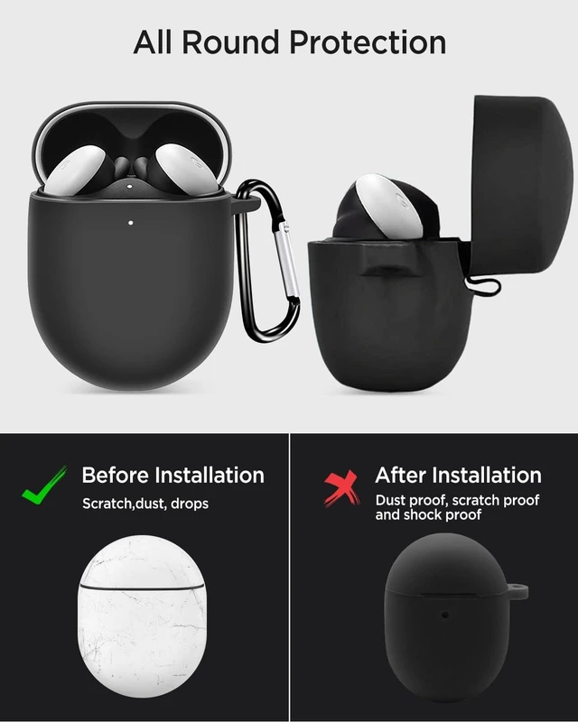 Alt view image 4 of 7 - Case Compatible with Google Pixel Buds Pro 2 2024 / Google Pixel Buds Pro 2022 Case Cover, Soft Silicone Full Protective Case Skin with Anti-Lost Keychain for Girly/Men/Women, Black