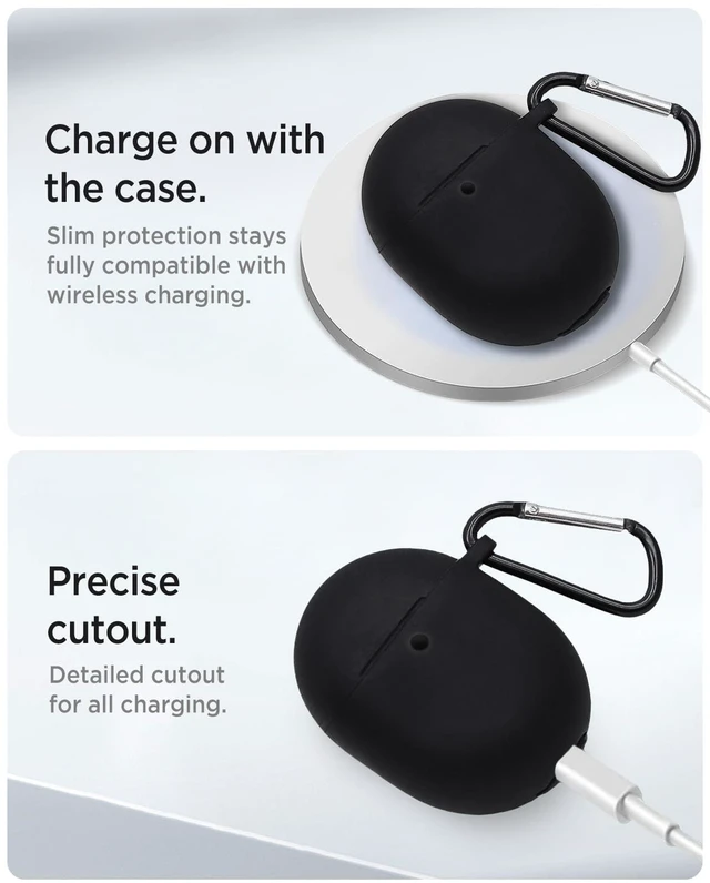 Alt view image 6 of 7 - Case Compatible with Google Pixel Buds Pro 2 2024 / Google Pixel Buds Pro 2022 Case Cover, Soft Silicone Full Protective Case Skin with Anti-Lost Keychain for Girly/Men/Women, Black