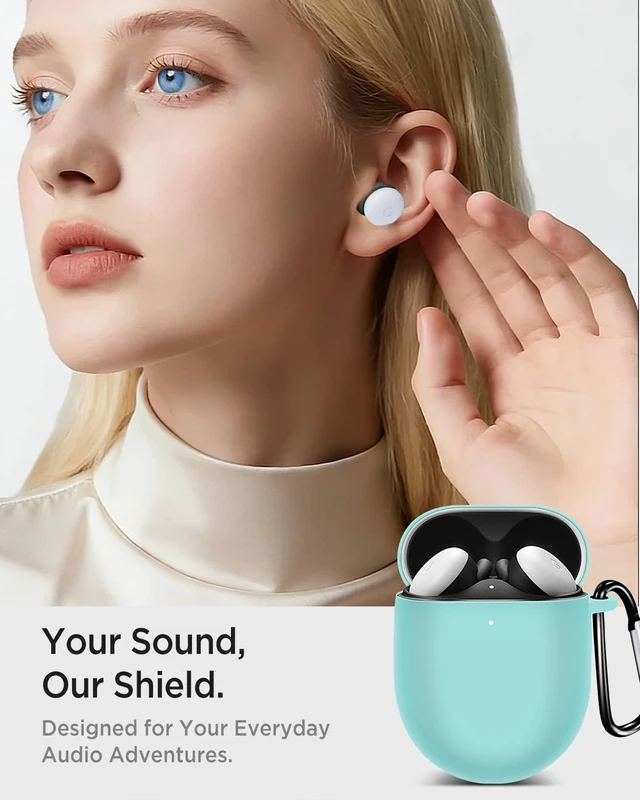 Alt view image 3 of 7 - for Google Pixel Buds Pro 2 / Google Pixel Buds Pro Case Cover with Carabiner, Soft Silicone Shockproof Protective Front LED Visible Case Skin for Girly/Men/Women, Mint Green