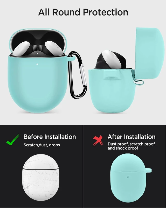 Alt view image 4 of 7 - for Google Pixel Buds Pro 2 / Google Pixel Buds Pro Case Cover with Carabiner, Soft Silicone Shockproof Protective Front LED Visible Case Skin for Girly/Men/Women, Mint Green